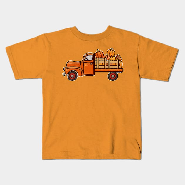 Pickup A Pumpkin! (Orange Version) Kids T-Shirt by Jan Grackle